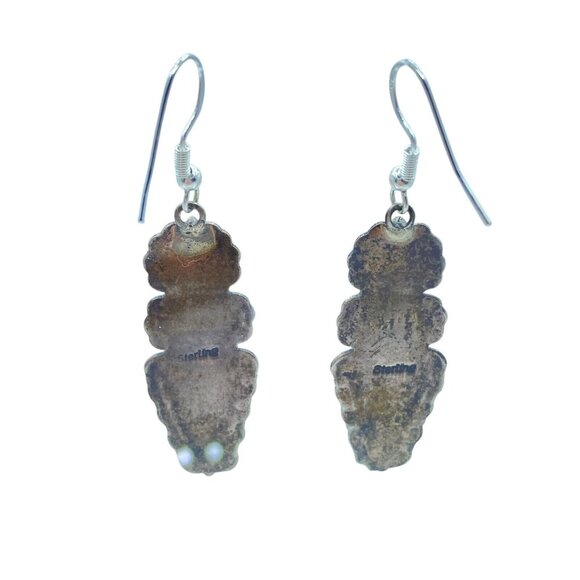 Sterling Silver 3 Stone Stamped Turquoise Coral Sugalite Dangle Earrings Native - Picture 5 of 10